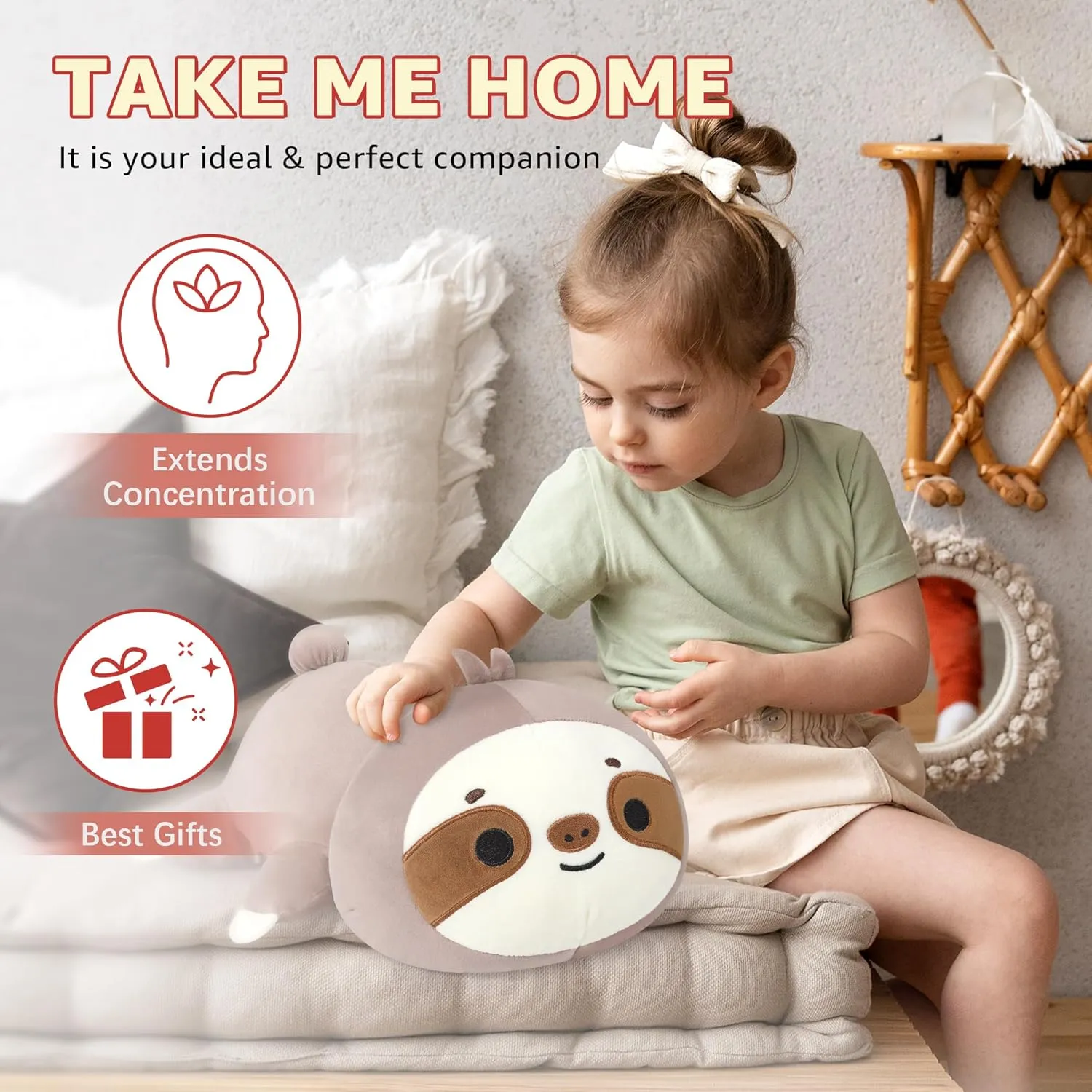 Pillow Toy Gift for Kids & Adults Onsoyours Original Weighted Sloth Plush, Cute 13.8"|1.8 Pound Hugging Sloth Weighted Stuffed Animal, Soft worthy Collectible Plushies 