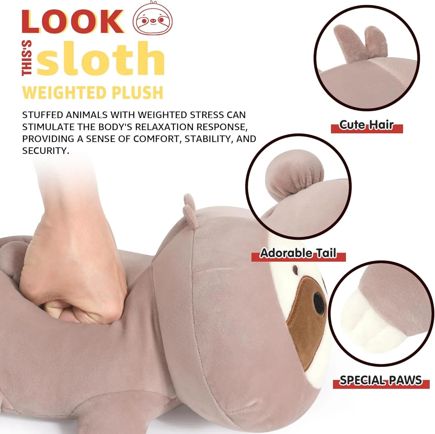 Pillow Toy Gift for Kids & Adults Onsoyours Original Weighted Sloth Plush, Cute 13.8"|1.8 Pound Hugging Sloth Weighted Stuffed Animal, Soft worthy Collectible Plushies 