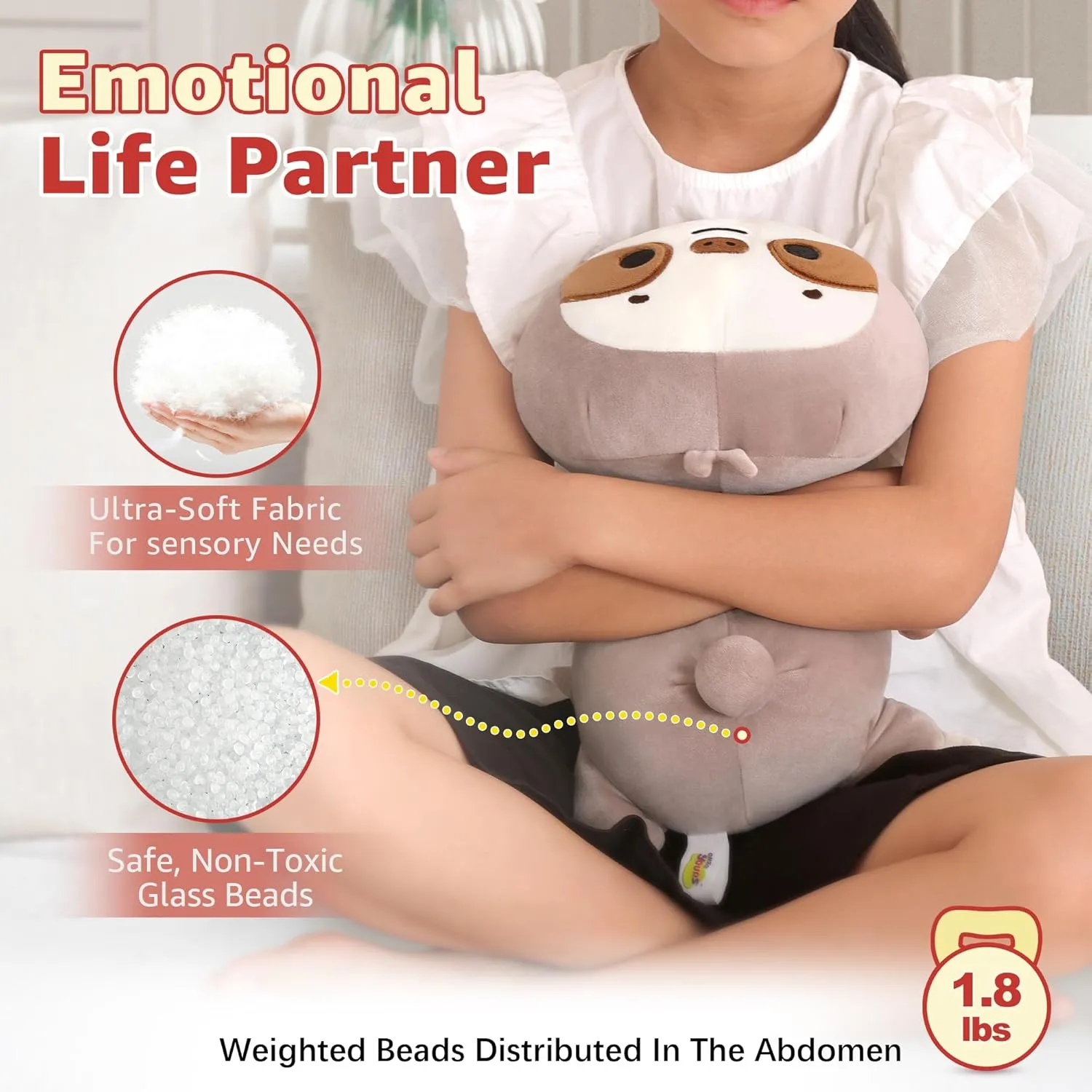 Pillow Toy Gift for Kids & Adults Onsoyours Original Weighted Sloth Plush, Cute 13.8"|1.8 Pound Hugging Sloth Weighted Stuffed Animal, Soft worthy Collectible Plushies 