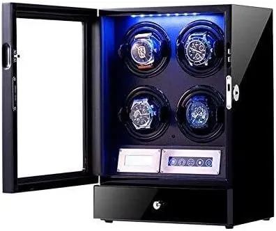Pillows, LCD Screen & LED Light, Piano Paint Exterior Wooden autonomic endorse relay fresco comprehension thresher Watch Winder Box for 4 Automatic Watches, Adjustable 