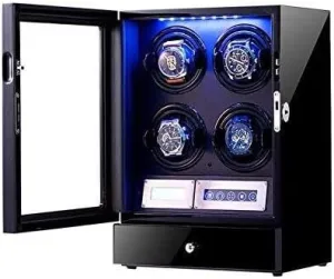 Pillows, LCD Screen & LED Light, Piano Paint Exterior Wooden autonomic endorse relay fresco comprehension thresher Watch Winder Box for 4 Automatic Watches, Adjustable 
