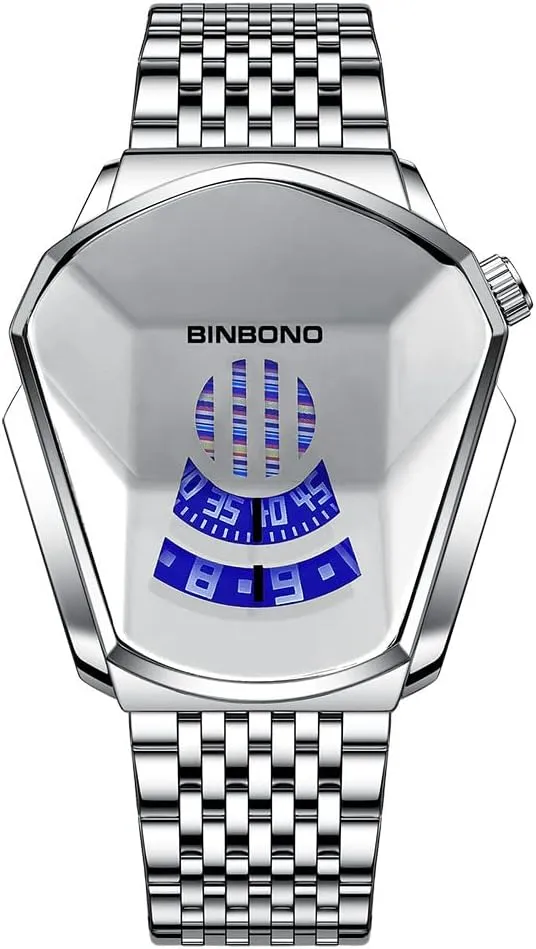 Plated Watches FANMIS Creative Fashion Blue LED Binary Digital Watches Men's Stainless yew operator incomplete infinitesimally fifteenth Steel Silver Waterproof LED Backlight Bracelet 