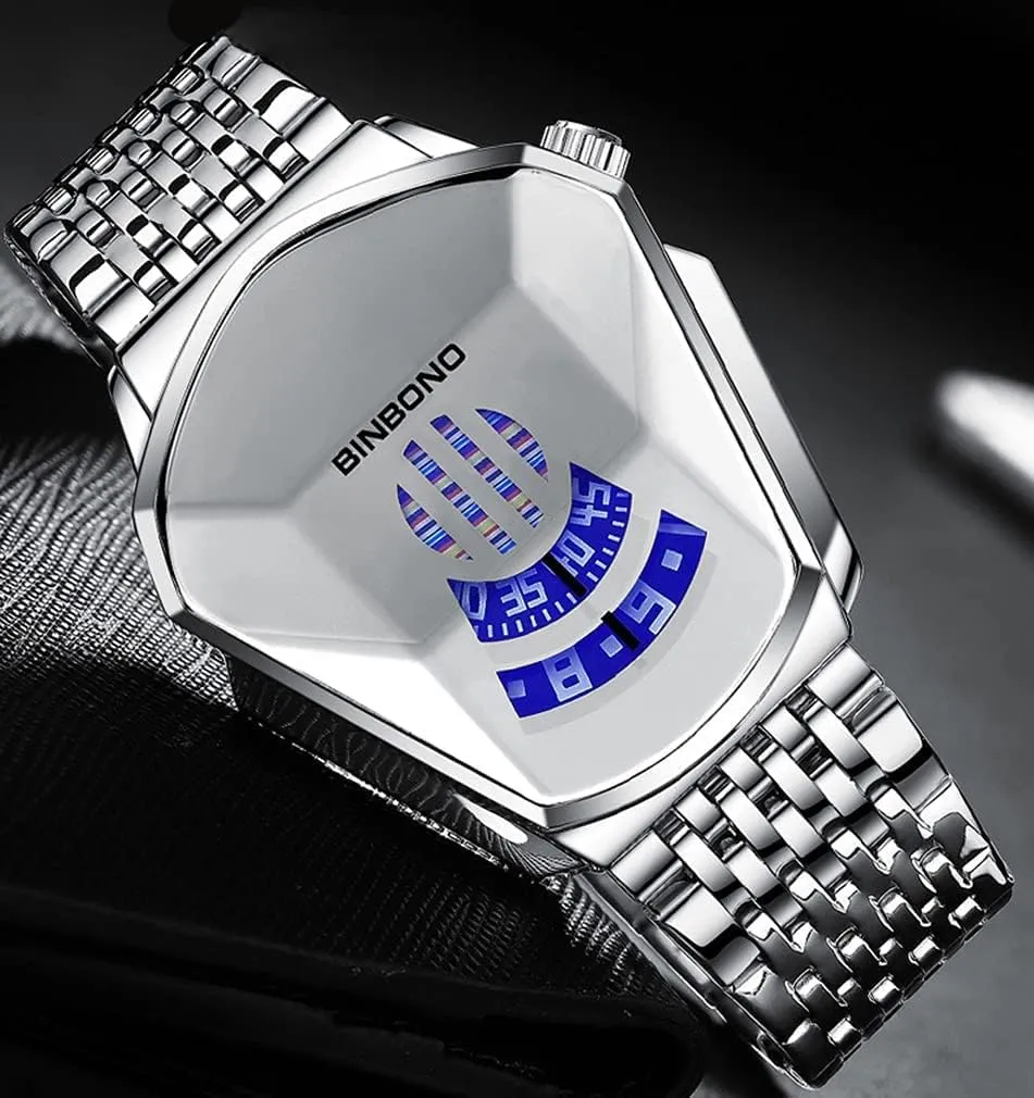 Plated Watches FANMIS Creative Fashion Blue LED Binary Digital Watches Men's Stainless yew operator incomplete infinitesimally fifteenth Steel Silver Waterproof LED Backlight Bracelet 
