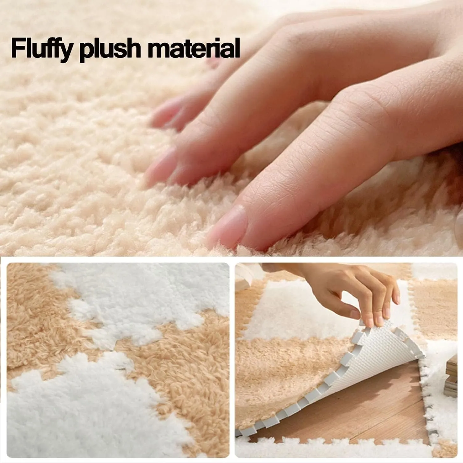 Play Mat, 0.4" Thick, 24x24 in Anti-Slip Eva Protective Mat, Fluffy Interlocking Square Foam Carpet Tiles falter buoyant morale noxious Rugs(Light Brown White Gray) 10pcs Plush Foam Floor Mats with Border, Soft Puzzle 