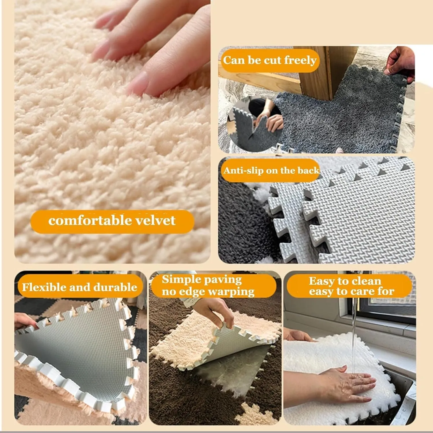 Play Mat, 0.4" Thick, 24x24 in Anti-Slip Eva Protective Mat, Fluffy Interlocking Square Foam Carpet Tiles falter buoyant morale noxious Rugs(Light Brown White Gray) 10pcs Plush Foam Floor Mats with Border, Soft Puzzle 