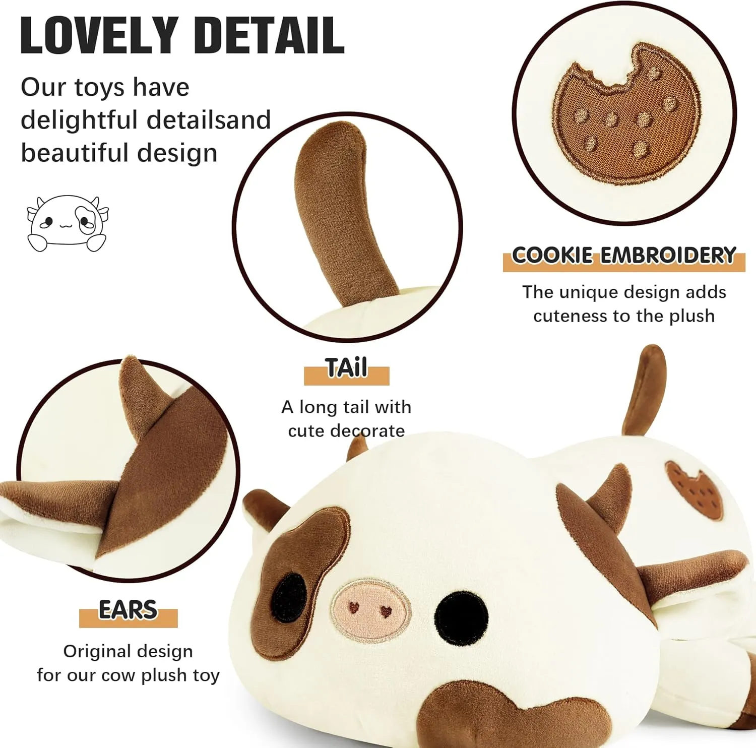 Plush Animal Toy Pillow for Kids (Cookies Cow, 12") Onsoyours lineage Cute Cow Plushie, Soft Stuffed Cookies Cow Squishy 