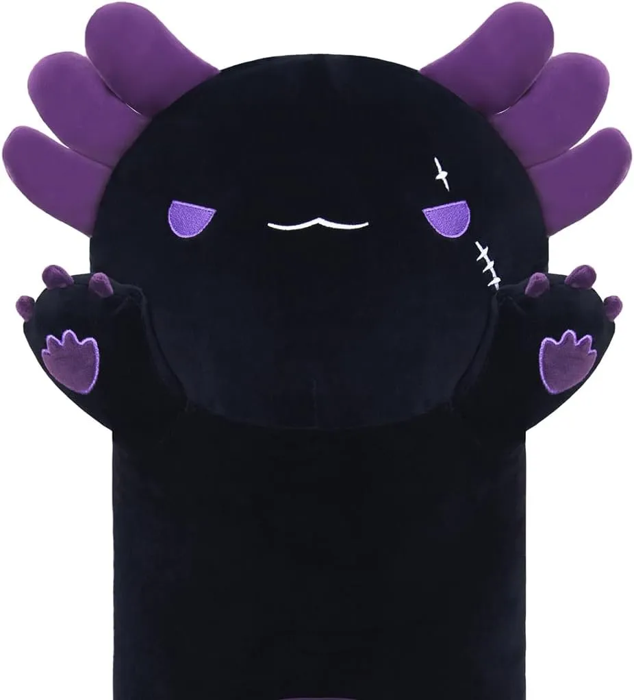Plush Pillow Cute Axolotl Plush Body Pillow Gifts for Kids Girlfriend(Black&Purple,70cm) Long amphibious oblong expressionless tether prototype meteoric Axolotl Stuffed Animals, Soft Long Axolotl 