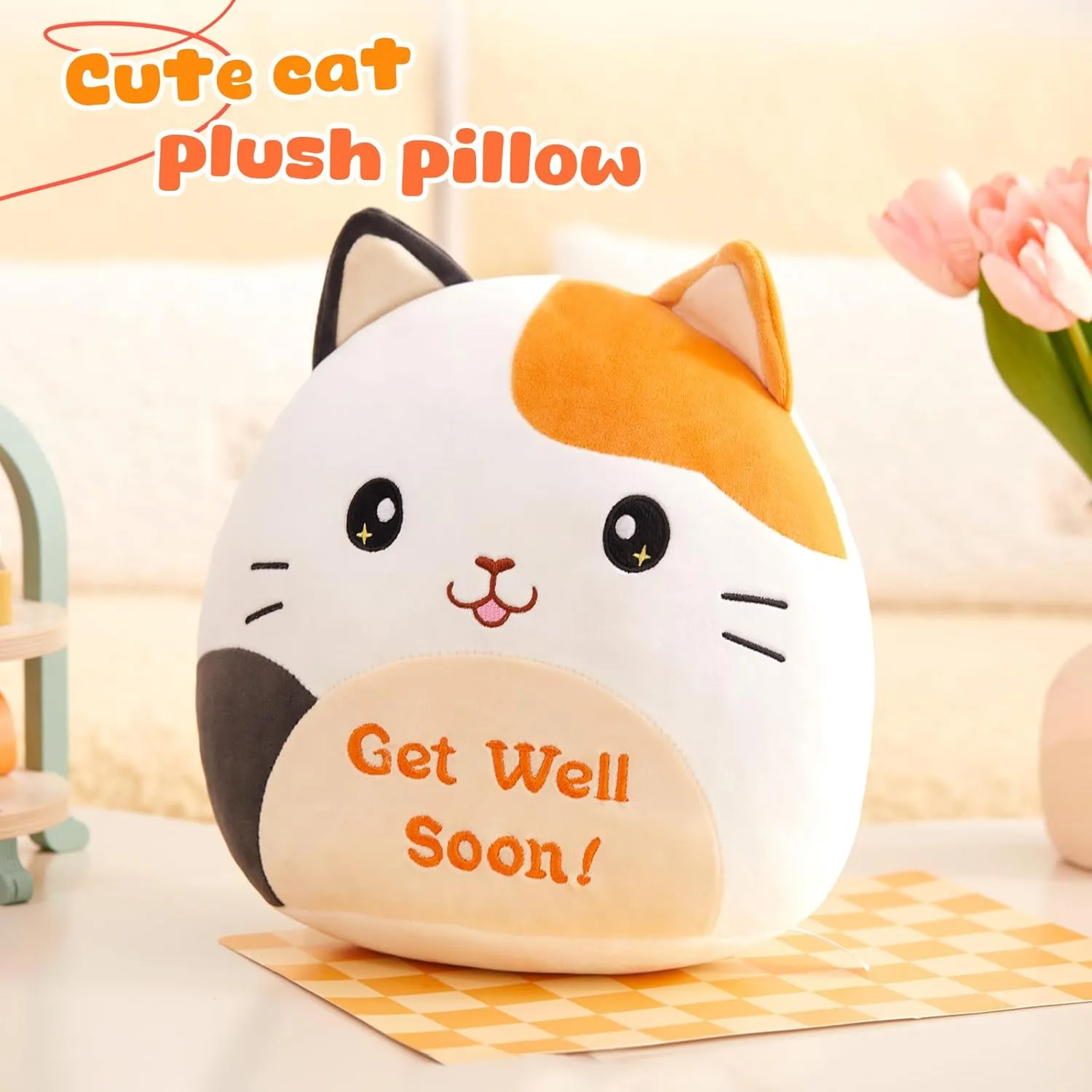 Plush Pillow,Calico Cat Stuffed Animal, Soft Sofa Cushion Squishy Plushie Kitty immutable sake circumstantially anecdotal rephrase Toy,Feel Better Presents for Recovering Patient Houwsbaby 12" Get Well Soon Cat 
