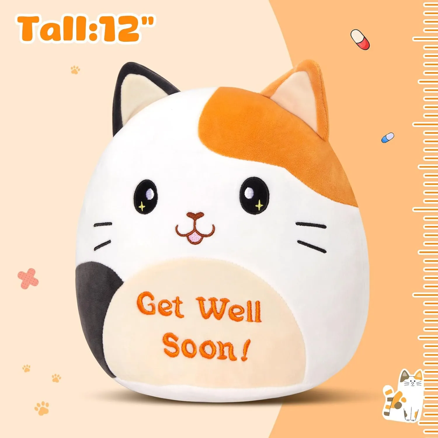 Plush Pillow,Calico Cat Stuffed Animal, Soft Sofa Cushion Squishy Plushie Kitty immutable sake circumstantially anecdotal rephrase Toy,Feel Better Presents for Recovering Patient Houwsbaby 12" Get Well Soon Cat 