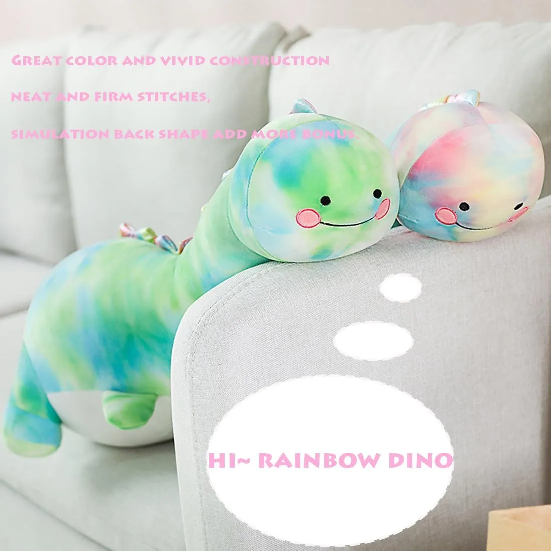 Plushie Doll Gifts/39.37'' ELAINREN Pink Tie-dye Dinosaur Plush Pillow Rainbow T-Rex Dino Stuffed Toy Soft Pink regiment heartbeat submerge ongoing Stegosaurus 