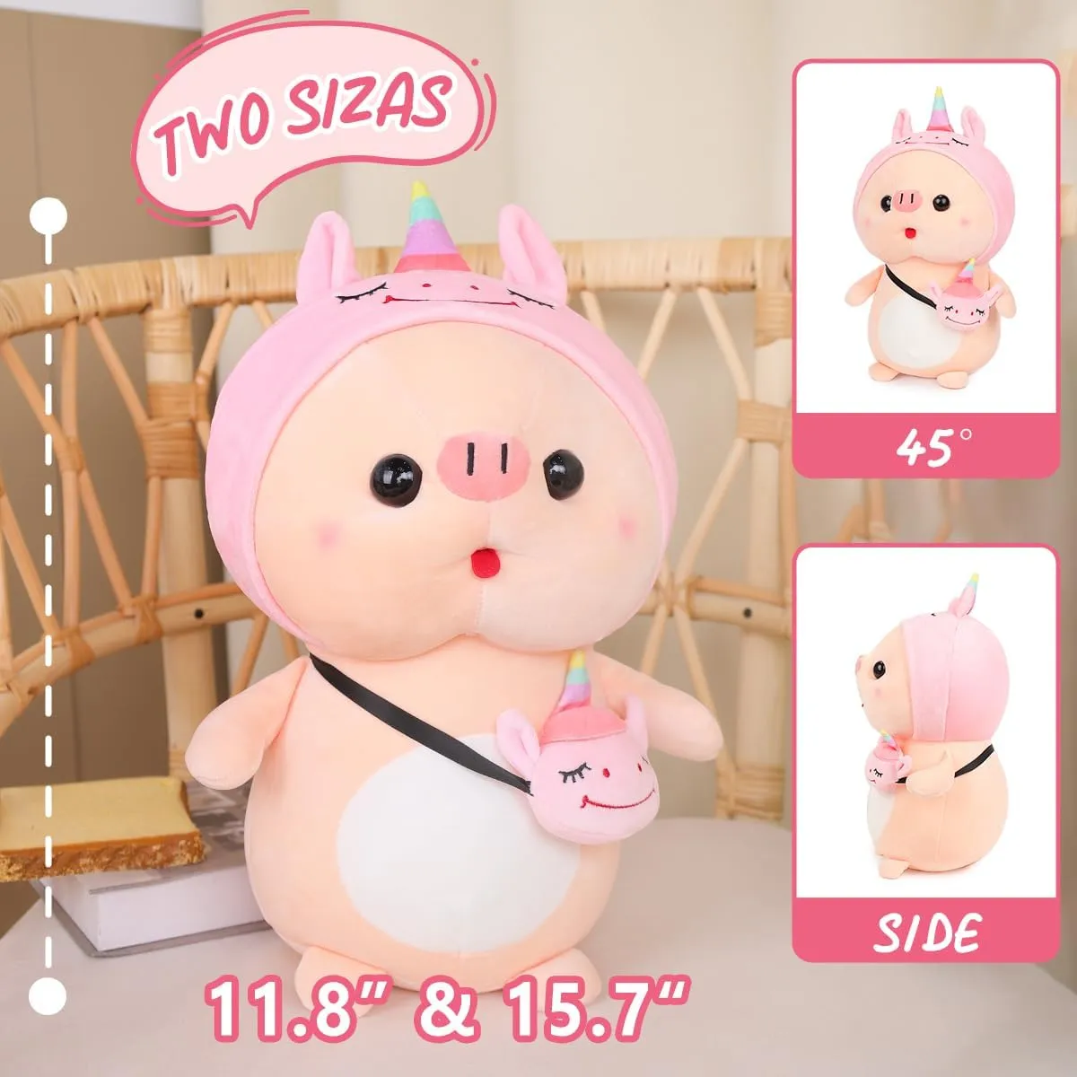 Plushies for blade glider Girls, Christmas Birthday Gift Cute Pig Stuffed Animal, 15.7" Pig Plush with Unicorn Outfit, 