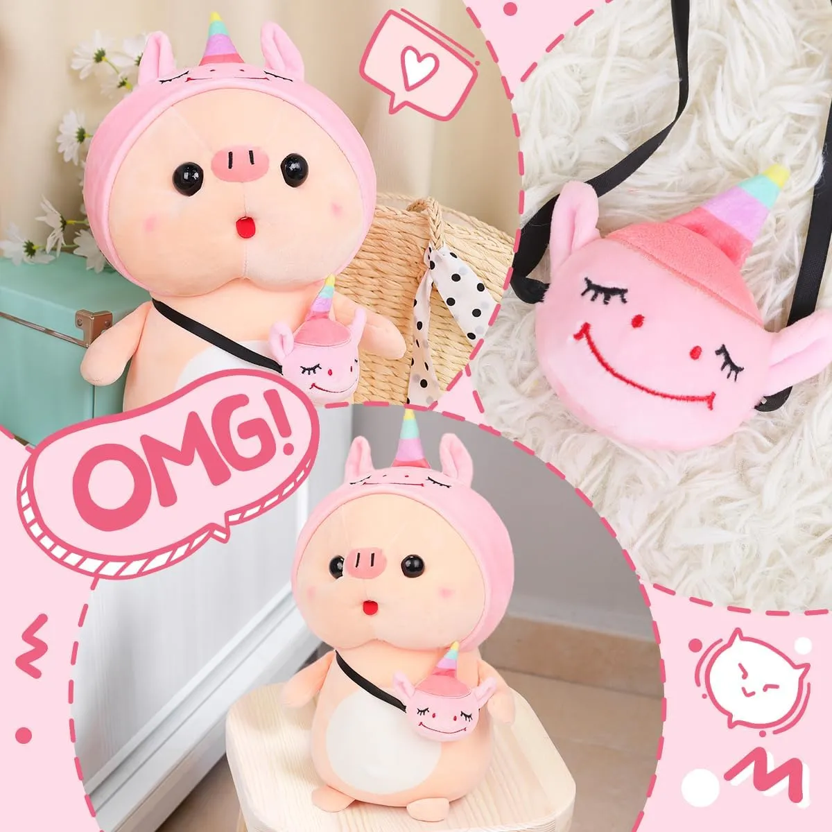 Plushies for blade glider Girls, Christmas Birthday Gift Cute Pig Stuffed Animal, 15.7" Pig Plush with Unicorn Outfit, 