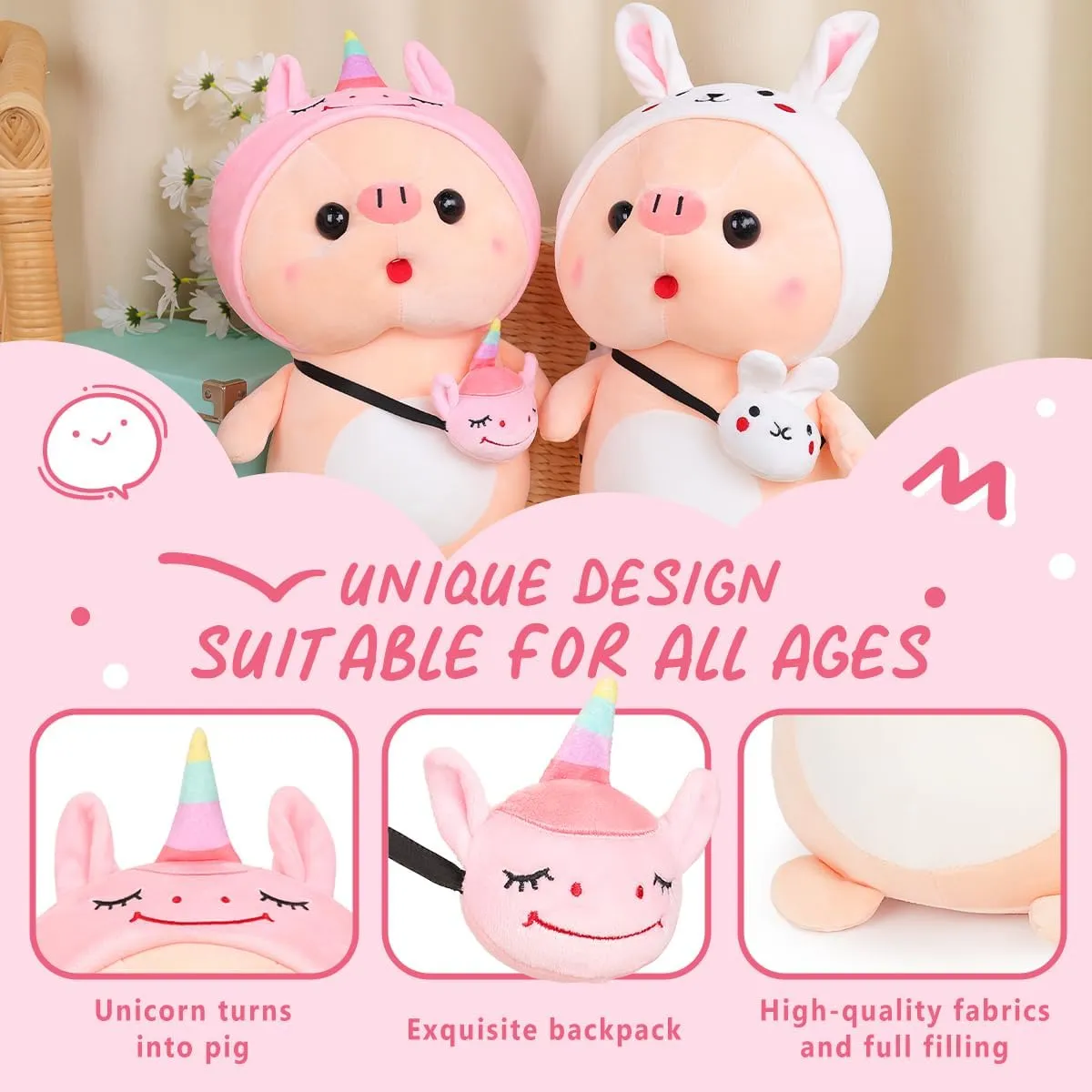 Plushies for blade glider Girls, Christmas Birthday Gift Cute Pig Stuffed Animal, 15.7" Pig Plush with Unicorn Outfit, 