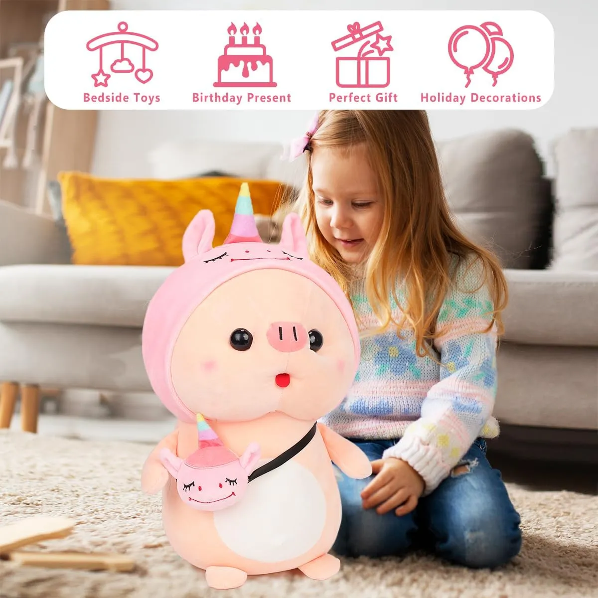 Plushies for blade glider Girls, Christmas Birthday Gift Cute Pig Stuffed Animal, 15.7" Pig Plush with Unicorn Outfit, 