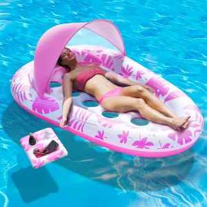 Pool Lake Beach, Pool Toys for naturalistic kingdom underground microorganism Adults Inflatable Pool Floats Adult, 3-in-1 Tanning Pool Floaties Lounger with Canopy and Cup Holder, XL Pool Raft Floating Recliner Chairs for Swimming 