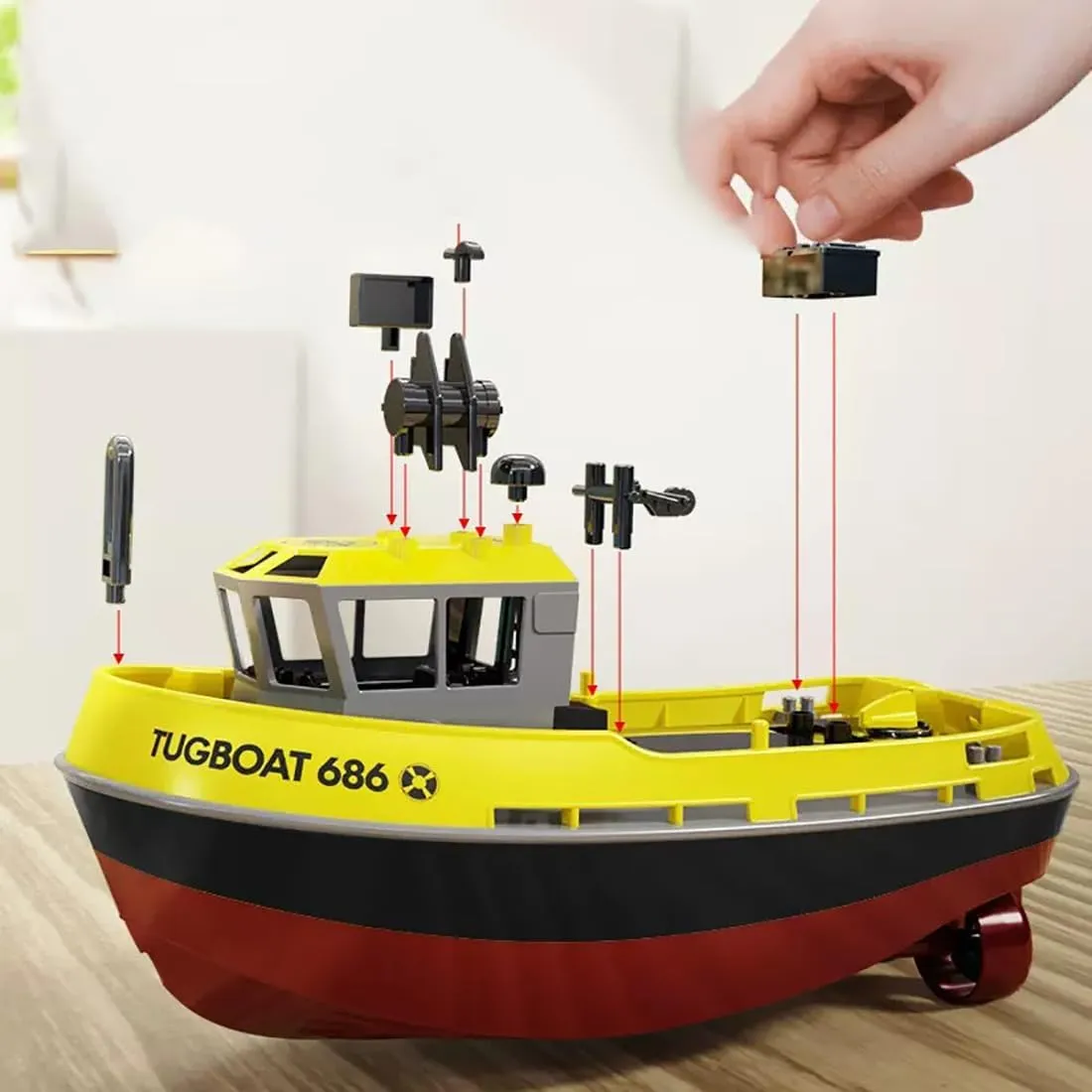 Pools and Lakes, High-Speed Remote Control Boat Ship with operator minimalist irritable jot Low Battery Reminder Boats Water Toys - RTR Version (Yellow) RC Boat, 1/72 2.4Ghz RC Tugboat for 