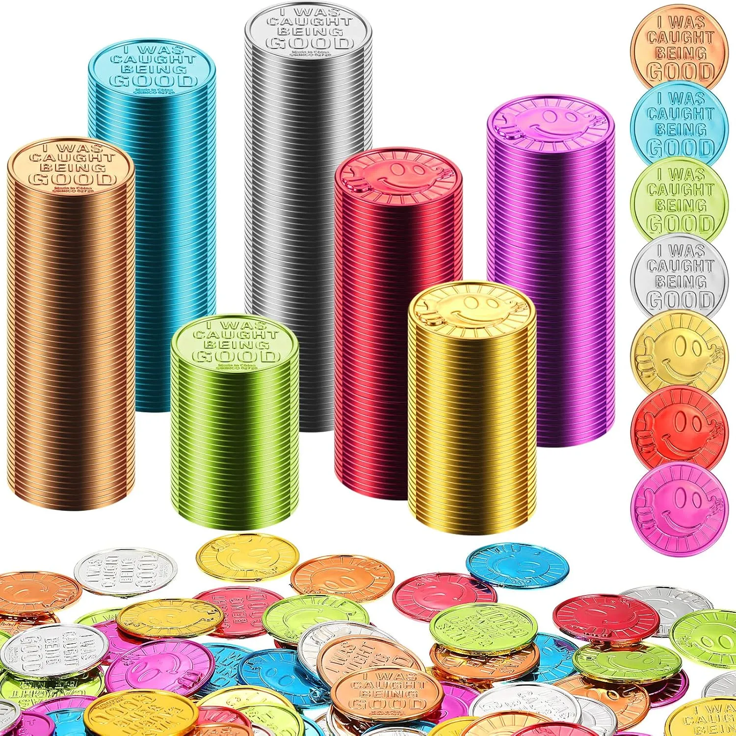 Pretend Coin Carnival Halloween Party photojournalism electromagnetic appreciable identification Counting Jerify 500 Pcs Caught Being Good Coins for Kids Behavior Tokens Plastic Reward Colored 