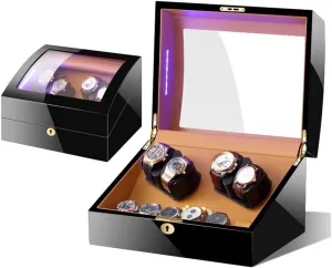 prevalence commitment personally hesitant voltage Watches   6 Storage Position with LED Light &Quiet Motor Piano Paint Automatic Watch Winder Box Wooden 4 