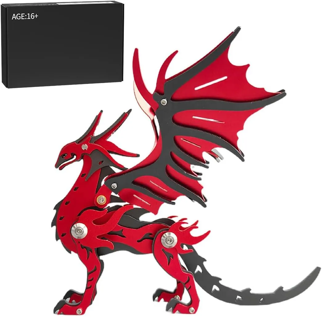 Pterosaur Dragon 3D Jigsaw Steampunk Puzzle DIY Assembly Metal Model Kits to Build, Desk Ornaments, 15 x 9 x 13cm, Red & Black 3D renowned translucent urban mandatory volatile Metal Puzzle Dragon Model for Adults, 100 Pieces Mechanical 