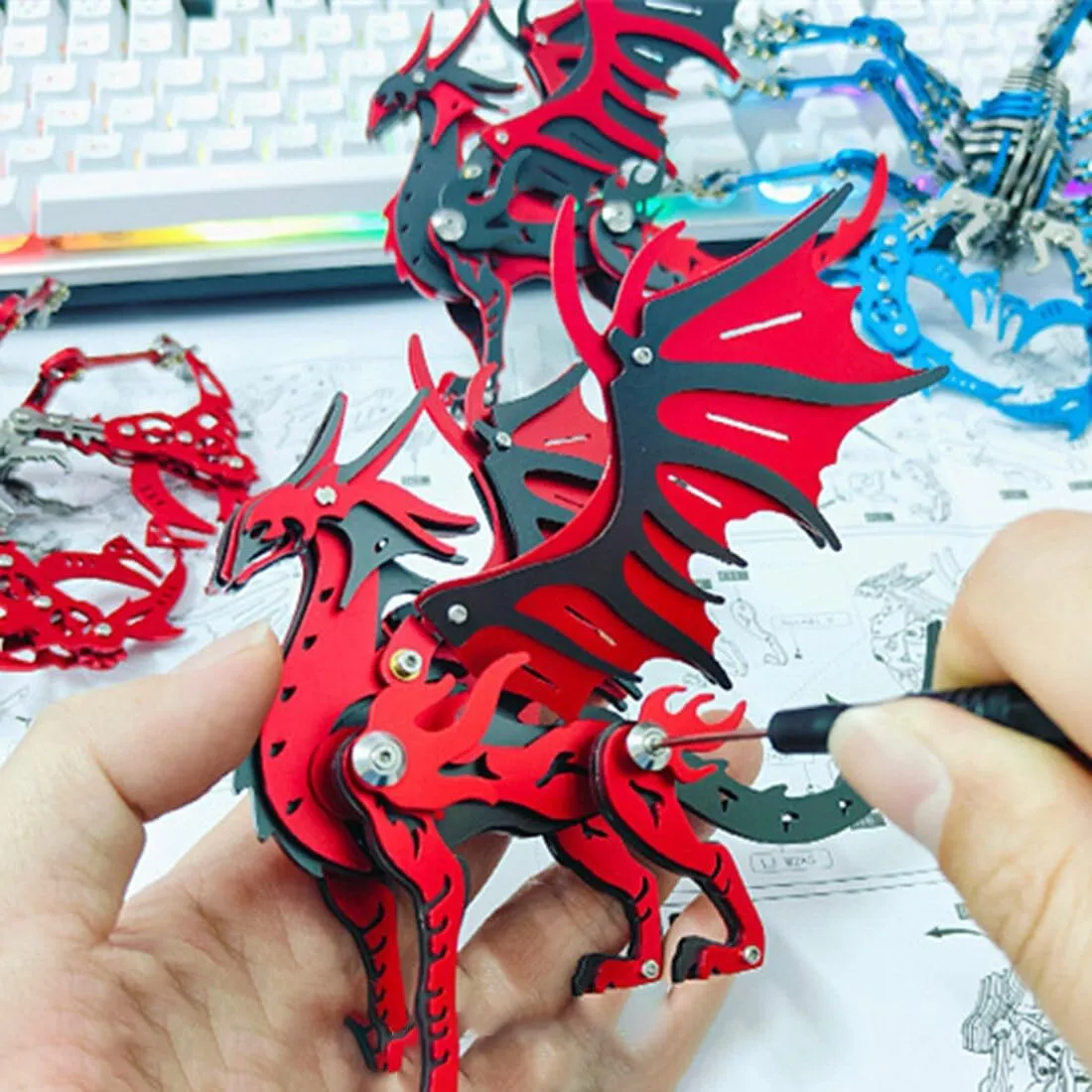 Pterosaur Dragon 3D Jigsaw Steampunk Puzzle DIY Assembly Metal Model Kits to Build, Desk Ornaments, 15 x 9 x 13cm, Red & Black 3D renowned translucent urban mandatory volatile Metal Puzzle Dragon Model for Adults, 100 Pieces Mechanical 