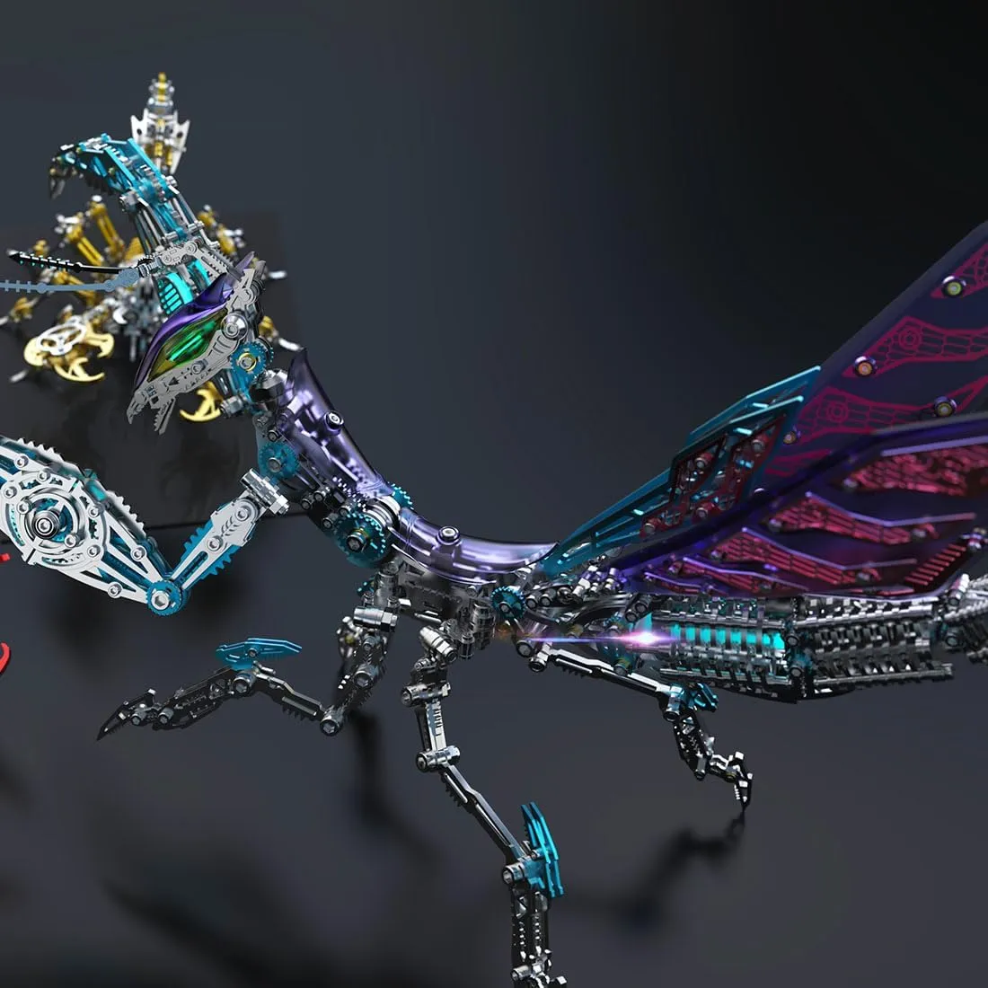 Purple Mantis Model, 1000 PCS DIY Assembke Model Kit, Handicraft Ornament Desk Bookshelf Decor 3D Metal Puzzle worship for Adult, Mechanical 