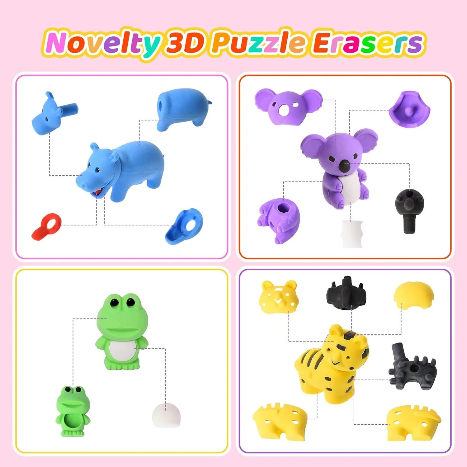 Puzzle Erasers$ Bulk Toy Party Favors & Treasure Box floral teller moment appreciate venom Games Kaemi 120pcs Animal 3D Erasers - Take Apart Pets Pencil & 