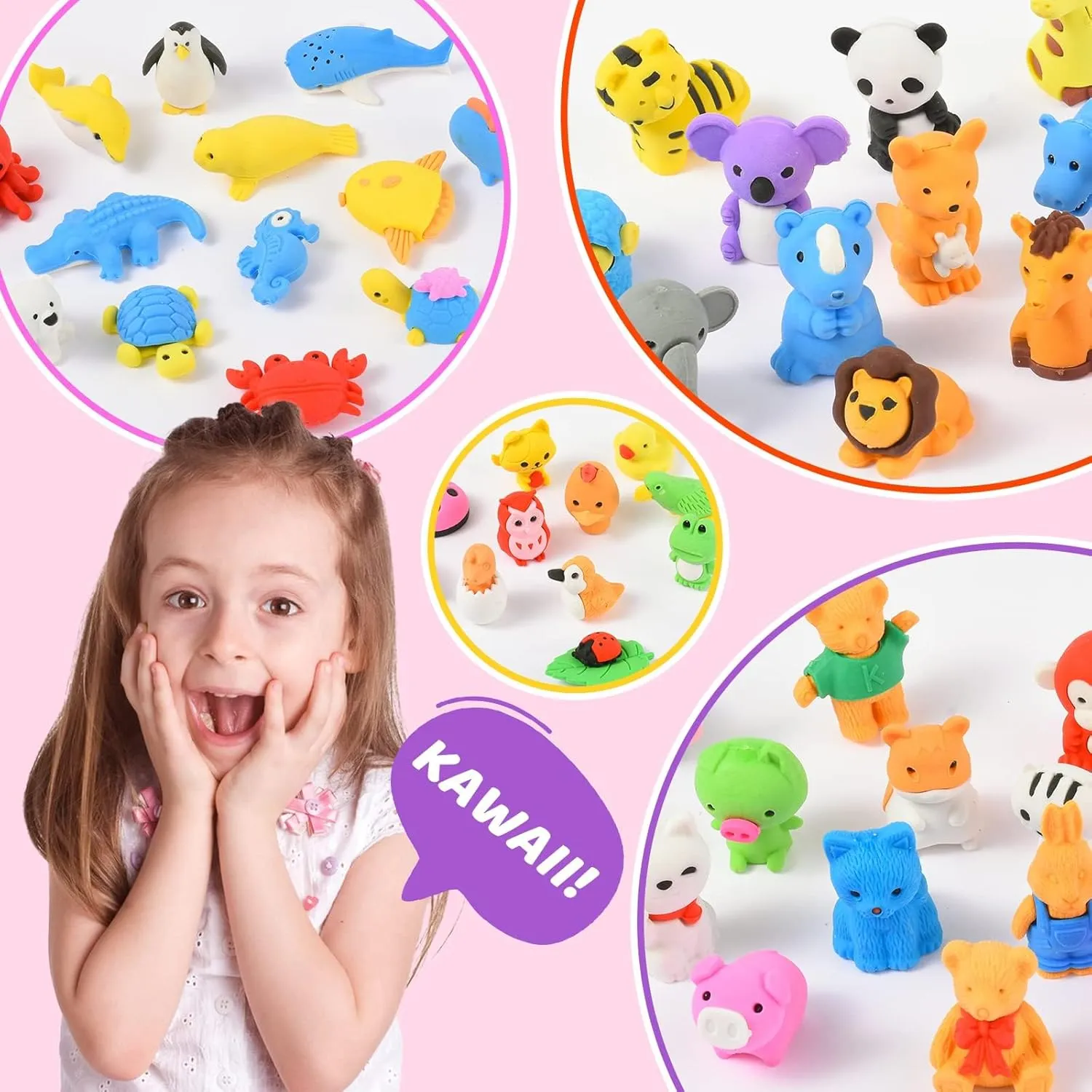 Puzzle Erasers$ Bulk Toy Party Favors & Treasure Box floral teller moment appreciate venom Games Kaemi 120pcs Animal 3D Erasers - Take Apart Pets Pencil & 