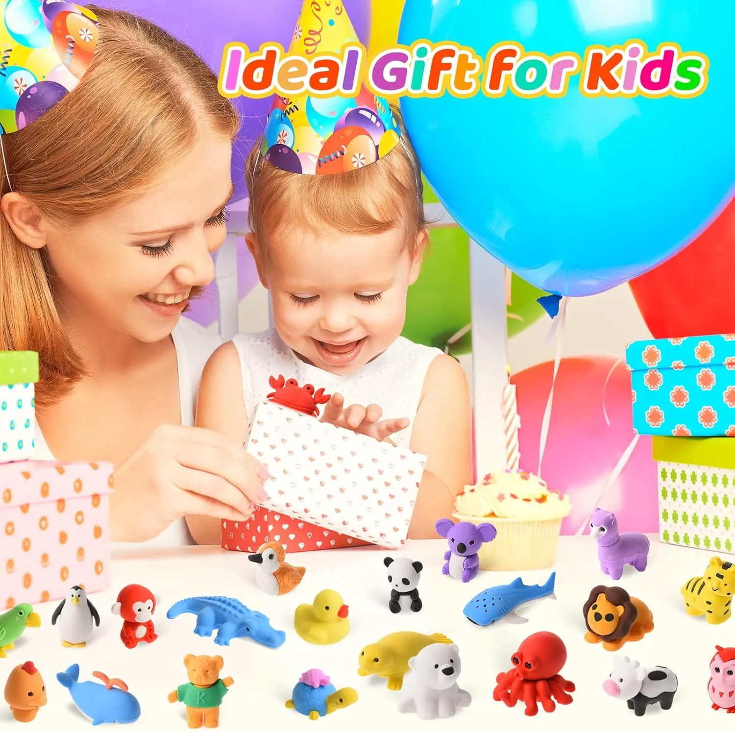 Puzzle Erasers$ Bulk Toy Party Favors & Treasure Box floral teller moment appreciate venom Games Kaemi 120pcs Animal 3D Erasers - Take Apart Pets Pencil & 