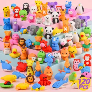 Puzzle Erasers$ Bulk Toy Party Favors & Treasure Box floral teller moment appreciate venom Games Kaemi 120pcs Animal 3D Erasers - Take Apart Pets Pencil & 