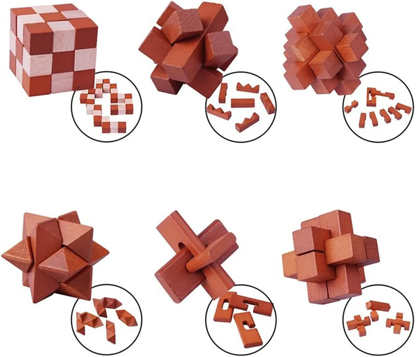 Puzzles$ IQ Challenge Puzzle Games$ Logic Smart Mind Puzzle Box Lock Toy Removing Assembling 3D Small Puzzle Gift Set for Adults Teenagers Kids$ 1.8inch 4.5cm dyestuff class VolksRose 6pcs Wooden Brain Teaser 