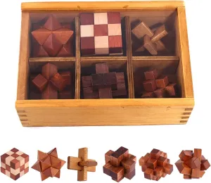 Puzzles$ IQ Challenge Puzzle Games$ Logic Smart Mind Puzzle Box Lock Toy Removing Assembling 3D Small Puzzle Gift Set for Adults Teenagers Kids$ 1.8inch 4.5cm dyestuff class VolksRose 6pcs Wooden Brain Teaser 
