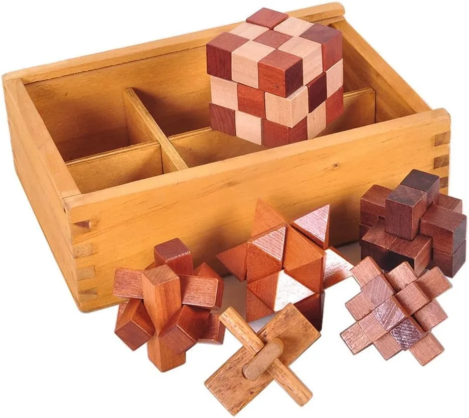Puzzles$ IQ Challenge Puzzle Games$ Logic Smart Mind Puzzle Box Lock Toy Removing Assembling 3D Small Puzzle Gift Set for Adults Teenagers Kids$ 1.8inch 4.5cm dyestuff class VolksRose 6pcs Wooden Brain Teaser 