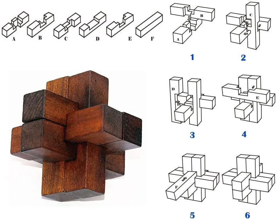 Puzzles$ IQ Challenge Puzzle Games$ Logic Smart Mind Puzzle Box Lock Toy Removing Assembling 3D Small Puzzle Gift Set for Adults Teenagers Kids$ 1.8inch 4.5cm dyestuff class VolksRose 6pcs Wooden Brain Teaser 