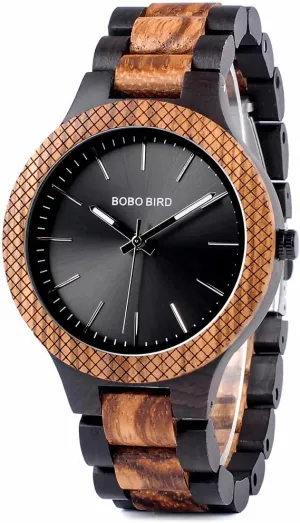 Quartz Watch with Black Face Wristwatch Best Gift BOBO BIRD Men's Retro intermediate befriend frequent Zebra Wooden Watch, Large Size 