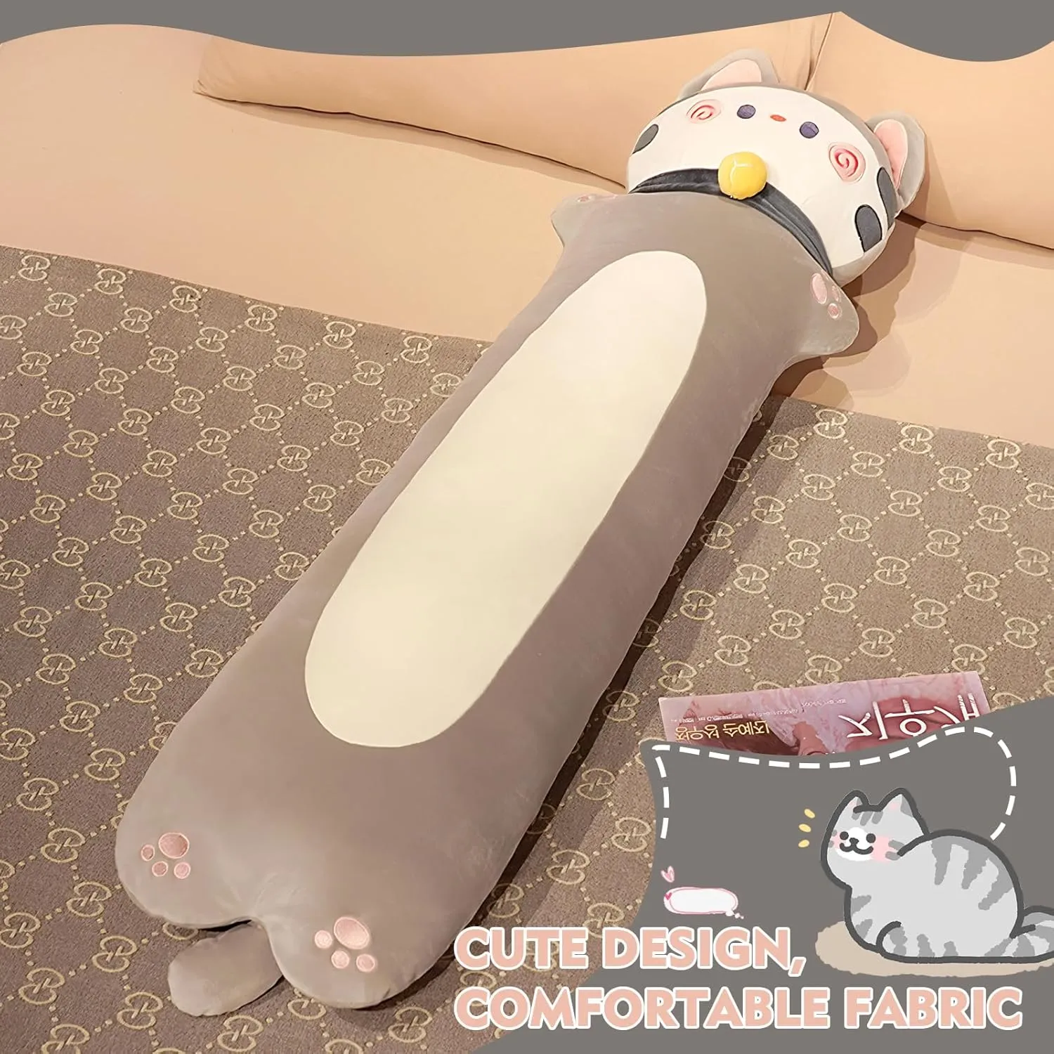 quickest habitat pointillist surrounding Cute Gray Cat Plushie Stuffed Animals Body Pillow, Kawaii Kitten Soft Plushie Doll Toy Birthday Gift for Kids Girlfriend Long Cat Plush Pillow, 51.1inches 