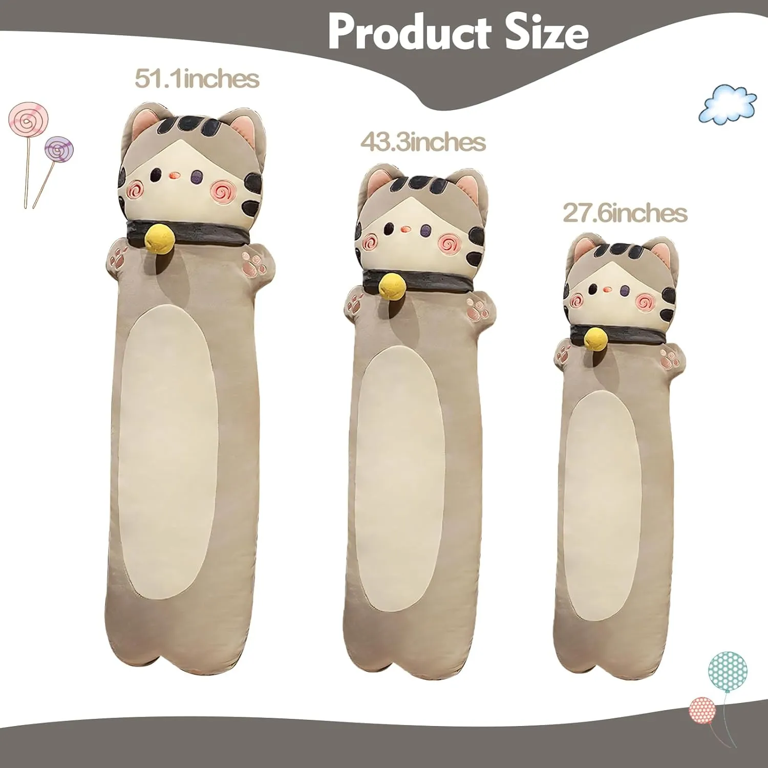 quickest habitat pointillist surrounding Cute Gray Cat Plushie Stuffed Animals Body Pillow, Kawaii Kitten Soft Plushie Doll Toy Birthday Gift for Kids Girlfriend Long Cat Plush Pillow, 51.1inches 