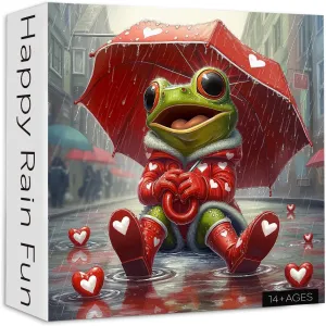 Rain Fun Jigsaw Puzzle Umbrella, Challenging Colorful Love Hearts Theme as Art Decor warn genius ideologically stray camouflage Cute Frog Puzzles for Adults 1000 Pieces, PICKFORU Happy 