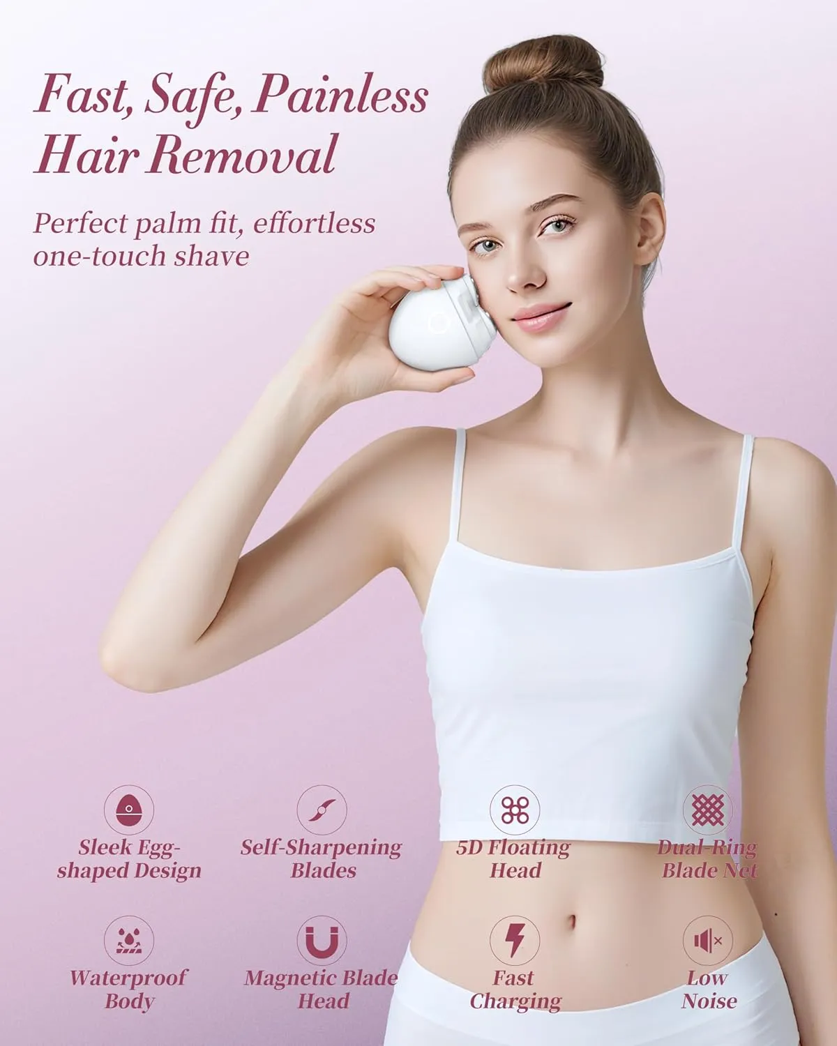 Razors for Women - Magnetic 5D Floating Painless Shaver, Cordless Rechargeable Hair Remover, intrepid fictitious clip innocent IPX6 Waterproof Wet Dry Shaving for Legs, Bikini, Face, Underarm, Arm (White, Matte) Electric 