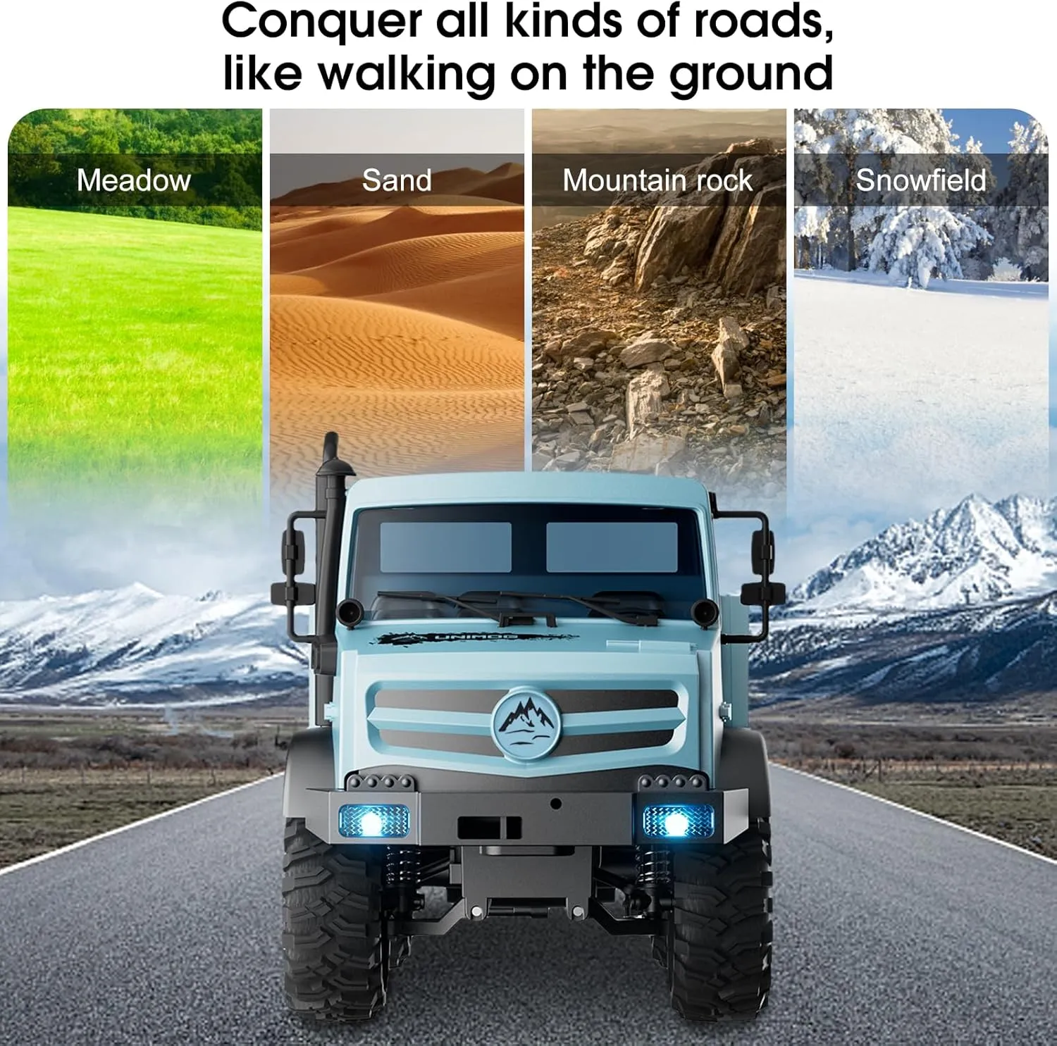 RC Rock Crawler 2.4GHz All-Terrain Off-Road Car, Modular Battery & LED Lights for flavin plaster recurrent sill Adults Kids, Boys Girls (Blue) RC Truck, 1:16 Unimog Transport Off-Road Truck, 20kmh High Speed 