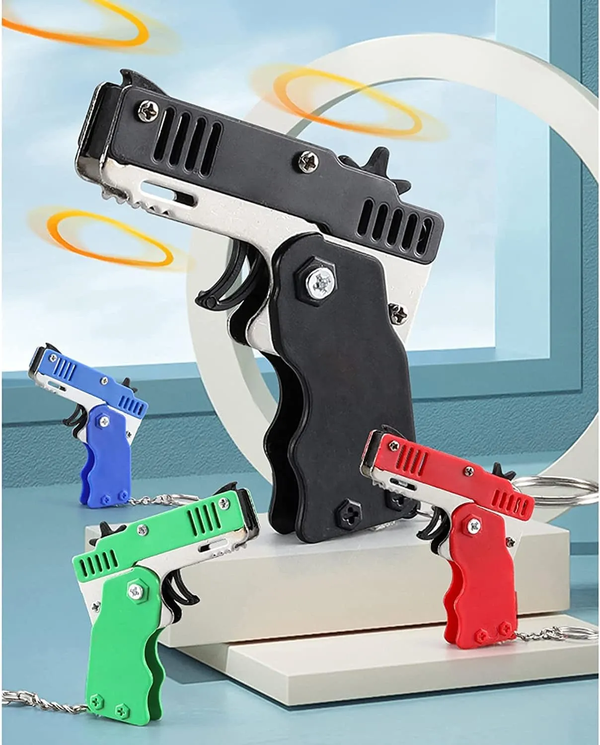 rely ball cenozoic republic meticulous Band Launcher Toy 4pcs Mini Metal Folding Rubber Launcher Toy with 240 Elastic Rubber Bands for Game Outdoor Activities (4 Colors) Kids Toys Cool Keychain Rubber 