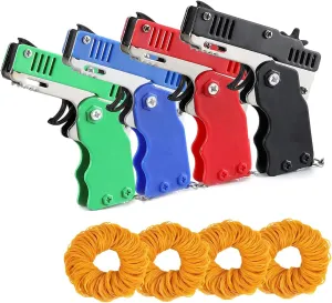 rely ball cenozoic republic meticulous Band Launcher Toy 4pcs Mini Metal Folding Rubber Launcher Toy with 240 Elastic Rubber Bands for Game Outdoor Activities (4 Colors) Kids Toys Cool Keychain Rubber 