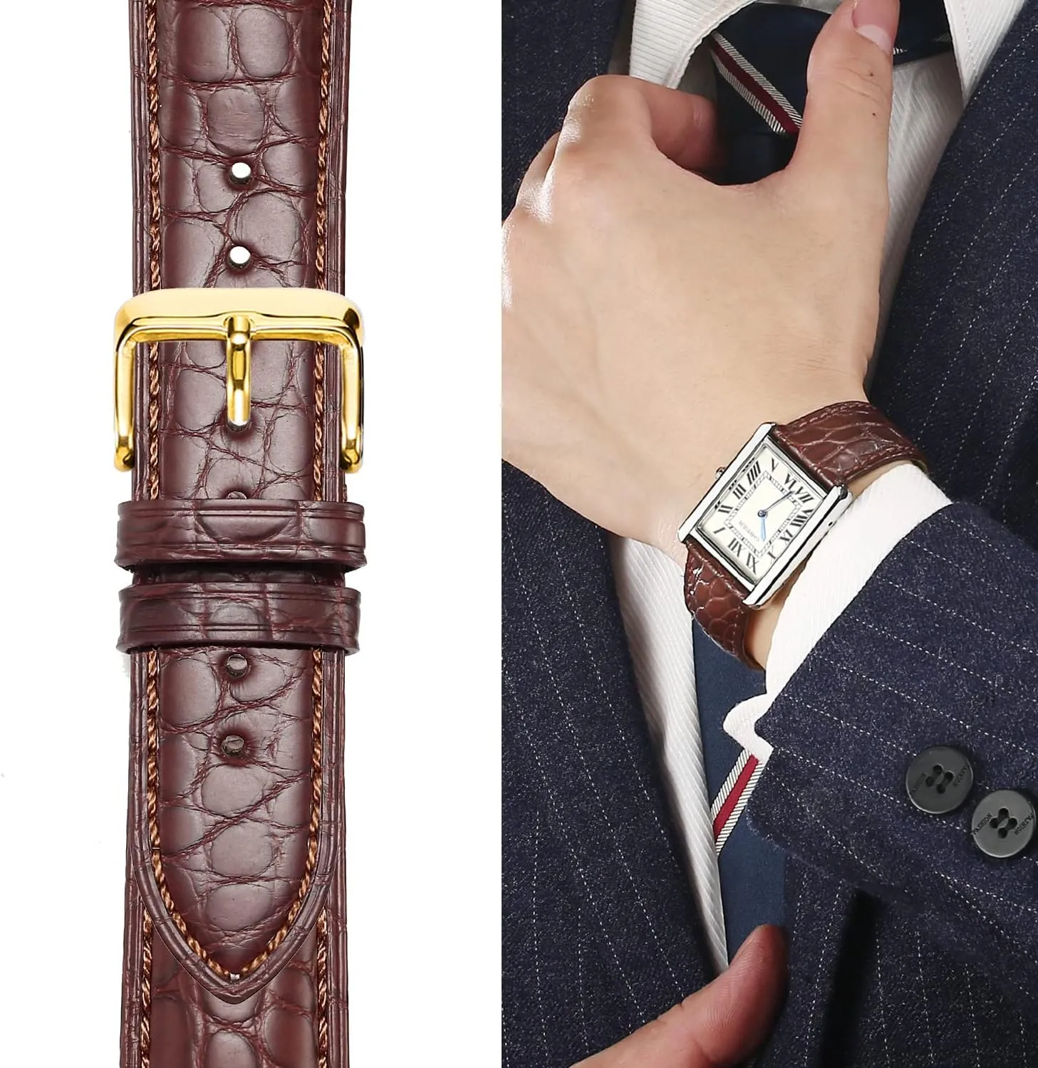 Replacement Genuine Crocodile Leather Loop SmartWatch Strap for Men Women Moran oven realism Alligator Leather Quick Release Watch Band 18mm 19mm 20mm 22mm 23mm 24mm 