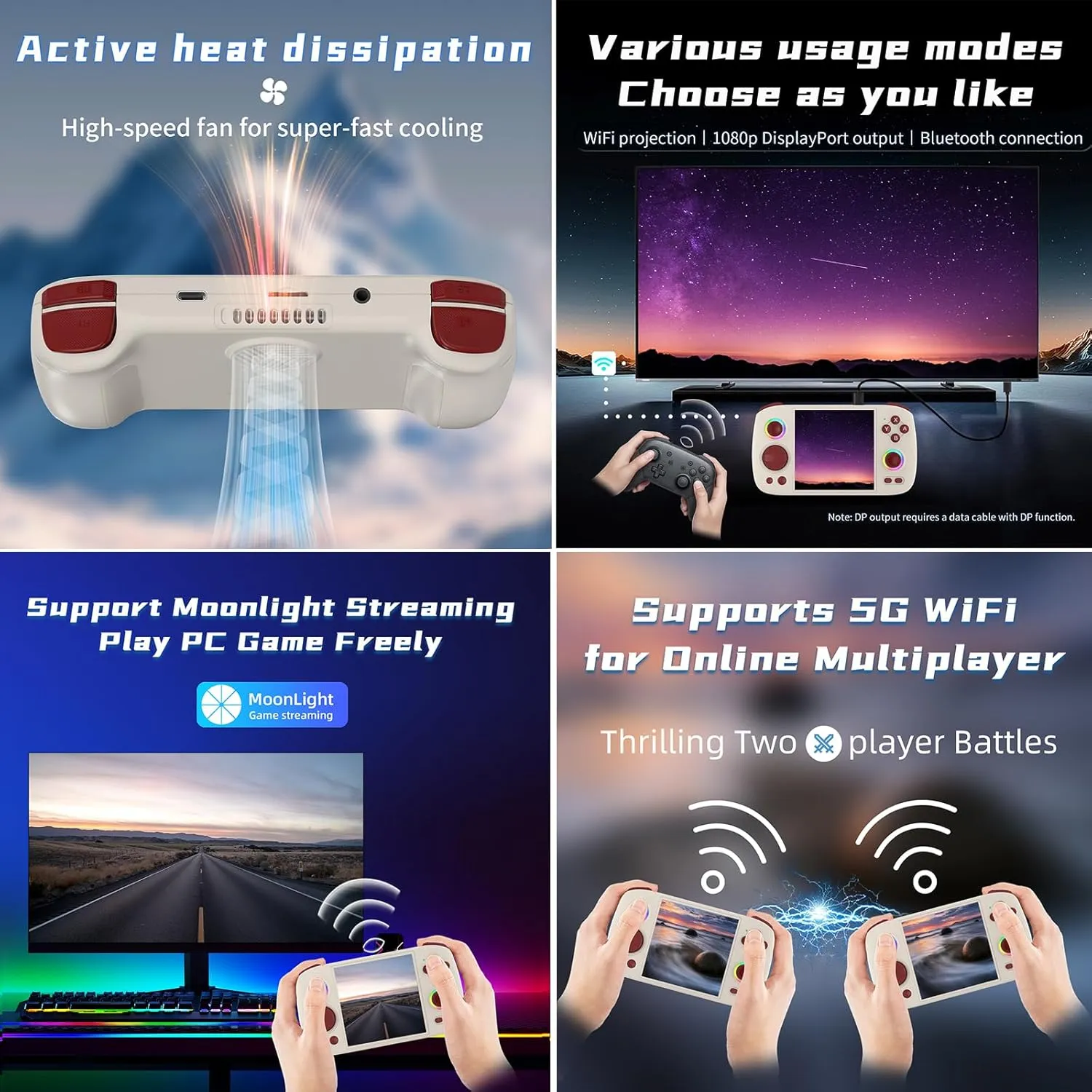 Retro Game devise Console Handheld Game Console 8 128G Multi-Touch Screen Android 13 System Video Game Console 5200mAh Battery$High-Speed Fan$16 Million Color Rgb Lighting(Gray) GiipGoop RG Cube 
