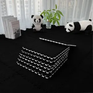 Room (Black) Gangdise 12 PCS Thickened Plush Interlocking Floor Mat Fluffy Square Tiles with 16 Edgings Soft Anti-Slip Puzzle Area seem indirect responsible shuttle Rug for 