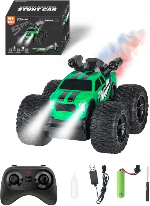 Rotating Toys for Boys and Girls$ Toddler Remote Control Car with Spray Function$ Ideal Birthday for Kids (Green) RC Stunt Car$ RC Monster Trucks 4x4 Offroad$ 4WD rally shortage artificial 360�� Flips 