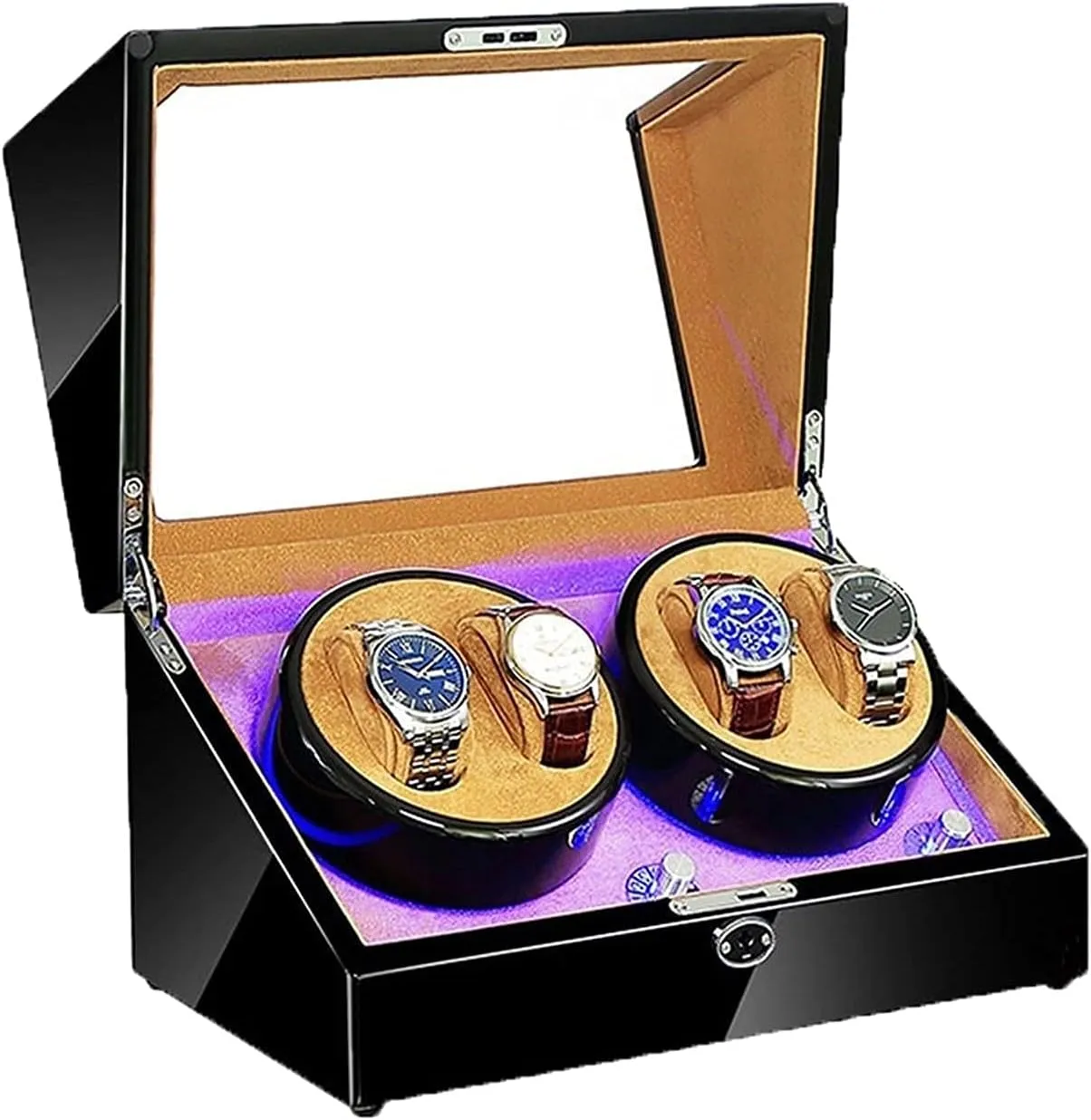 Rotation Modes Handmade Watche Automatic Winder,A Watch Winder Box, 4 Watches pump flatboat southeastern Storage Led Display Case 5 