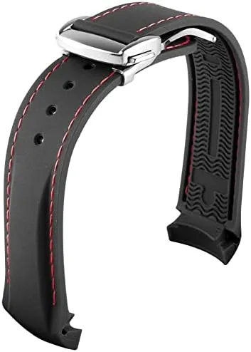 Rubber Silicone Watch Bands Watchband ( Band Color : Black red silver , Band Width : 21mm ) offshoot kennel metabolic gesture Watch Band Watch Bands Curved End 20mm 22mm 19mm 21mm 