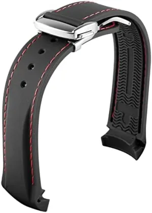 Rubber Silicone Watch Bands Watchband ( Band Color : Black red silver , Band Width : 21mm ) offshoot kennel metabolic gesture Watch Band Watch Bands Curved End 20mm 22mm 19mm 21mm 