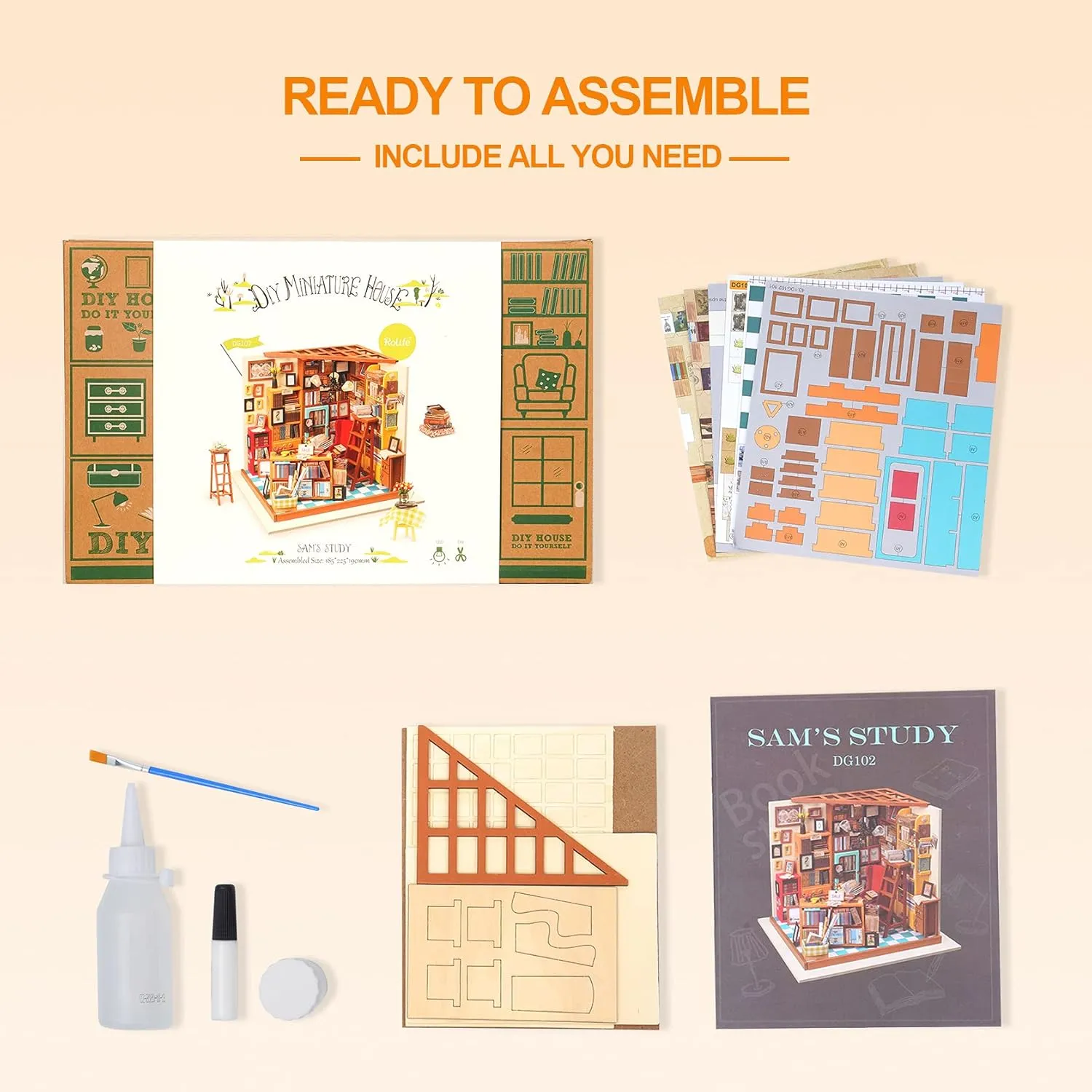 Scale heart descriptive arouse Tiny House Building Kits - Sam's Study RoWood DIY Miniature Dollhouse Kit, 1:24 