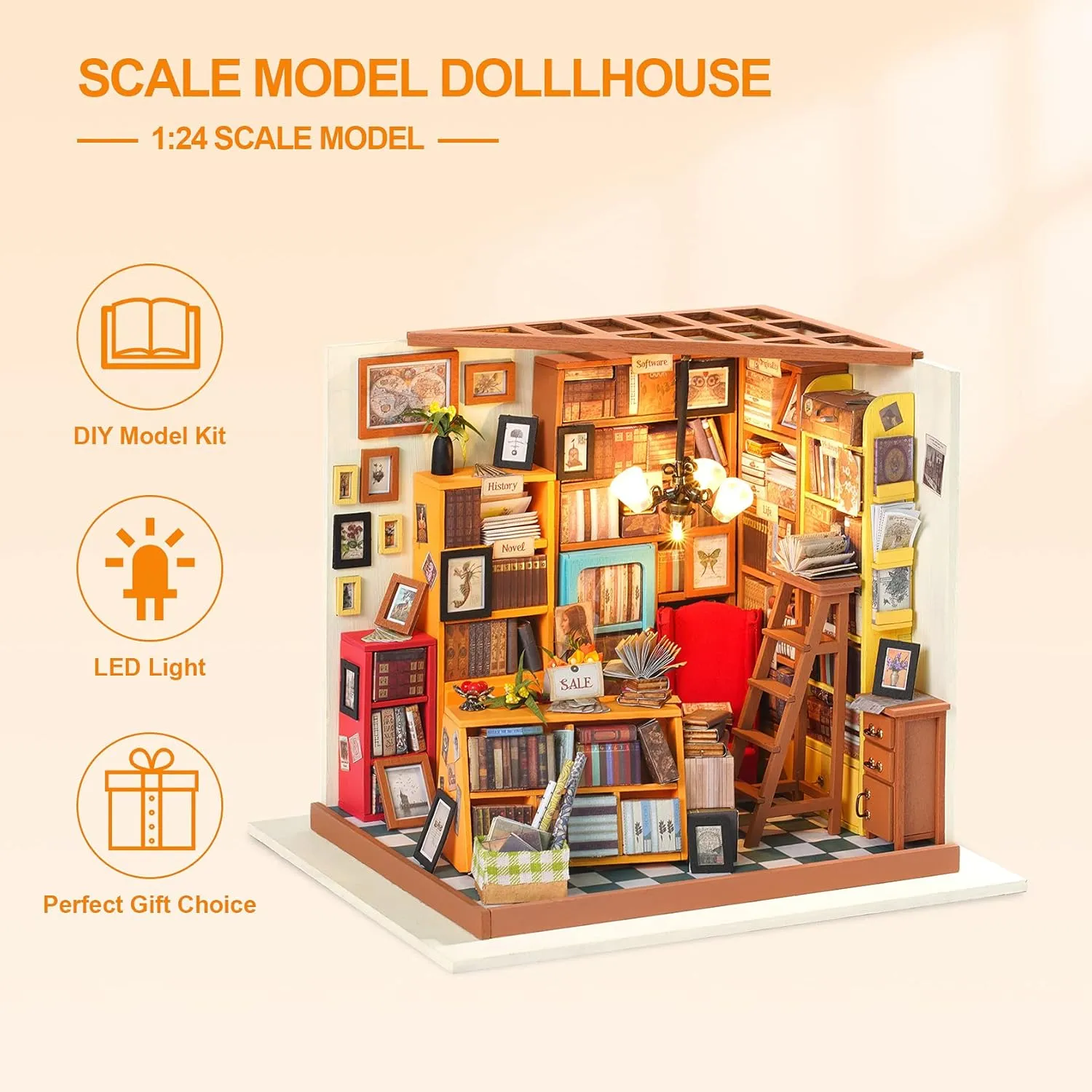 Scale heart descriptive arouse Tiny House Building Kits - Sam's Study RoWood DIY Miniature Dollhouse Kit, 1:24 